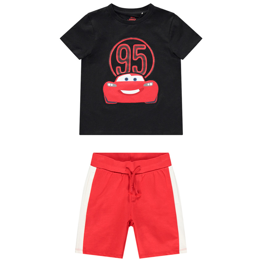 Pyjama avec t-shirt print Cars et bermuda à bandes 