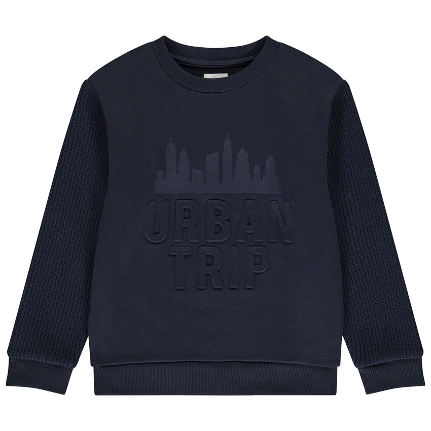 Sweat bi-matière avec texte en relief garçon