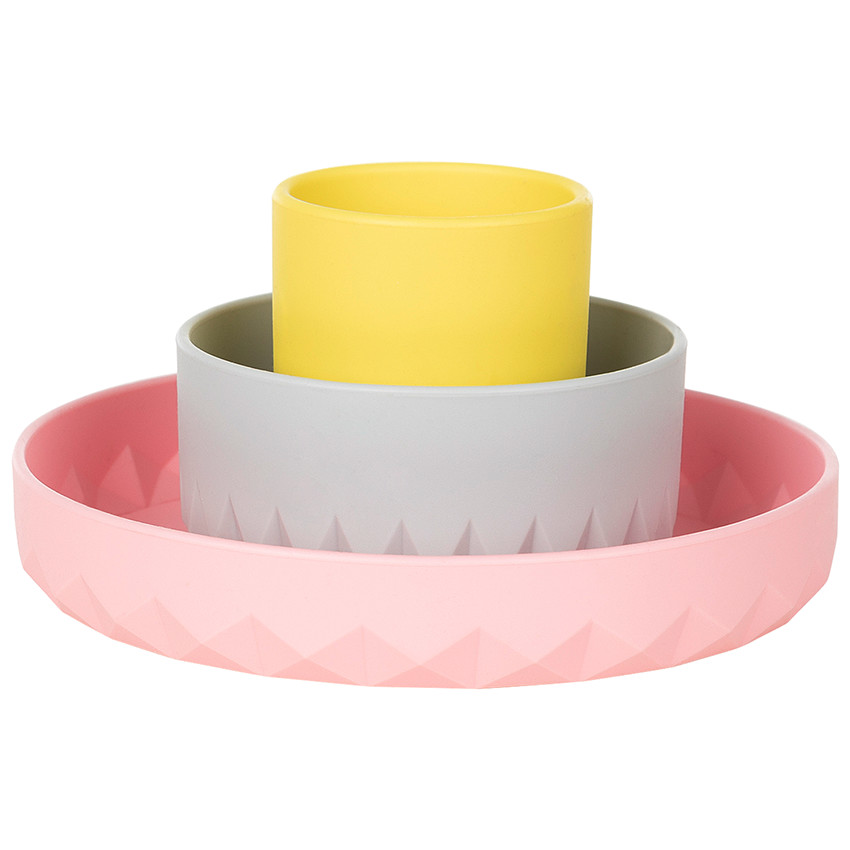 Set repas en silicone Origami 3pcs - Rose 