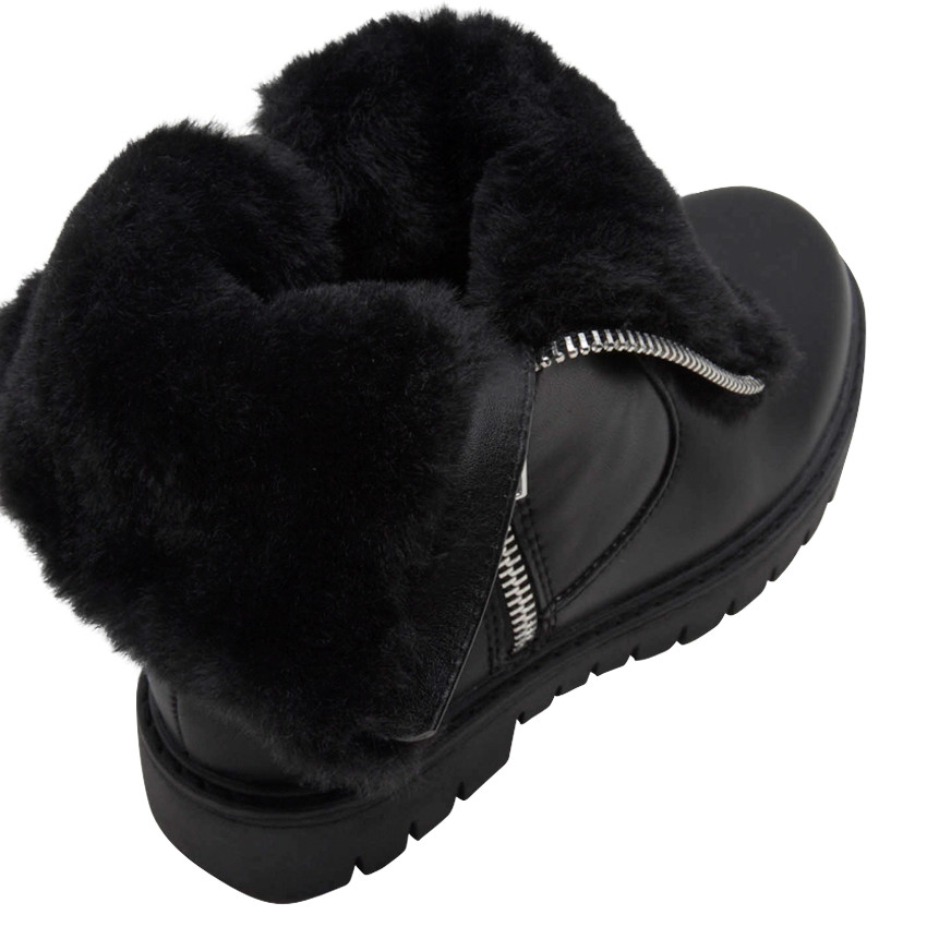 1/2 bottes effet cuir avec doublure en fausse fourrure et zip 