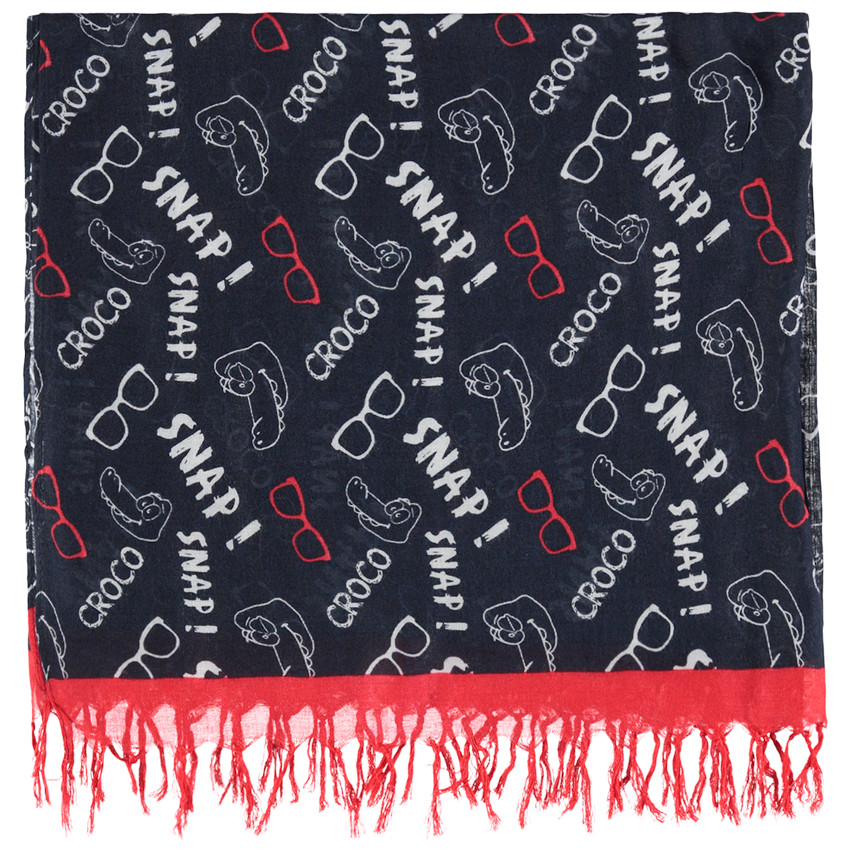 Chèche en voile imprimé all-over à franges 