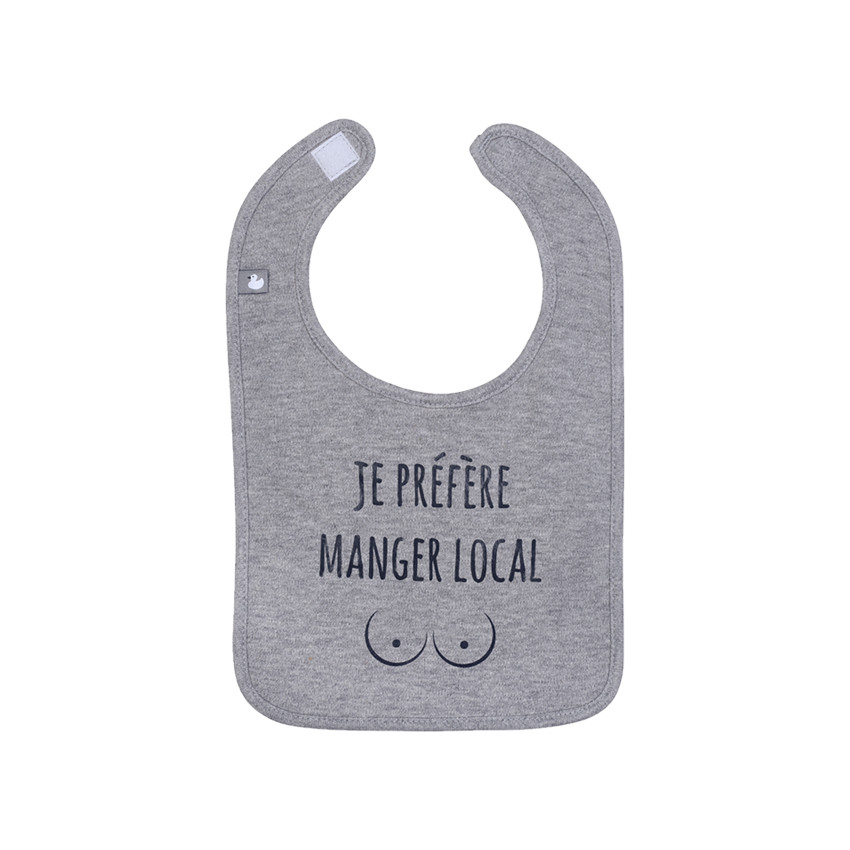 Bavoir &#34;Je préfère manger local&#34; - Gris chiné