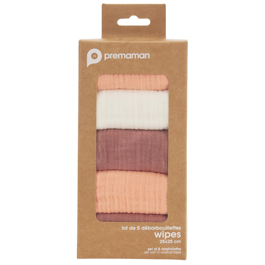Lot de 5 serviettes en tétra 25 x 25 cm - Rose (Prémaman) - Image 2