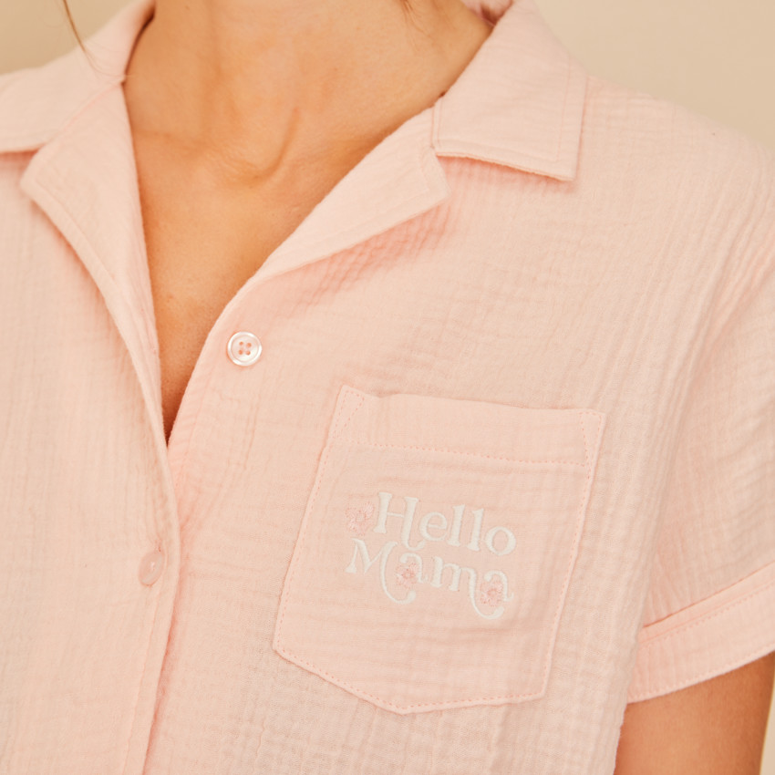 Chemise de pyjama manches courtes avec broderie pour femme 