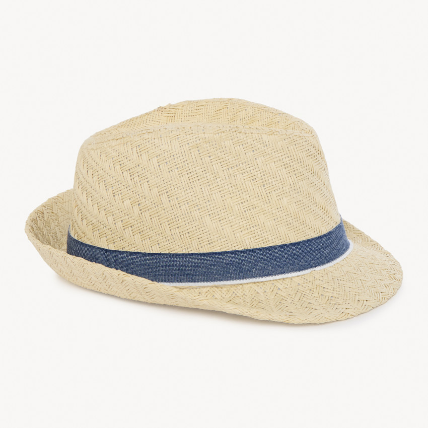 Chapeau trilby en paille avec galon pour bébé garçon
