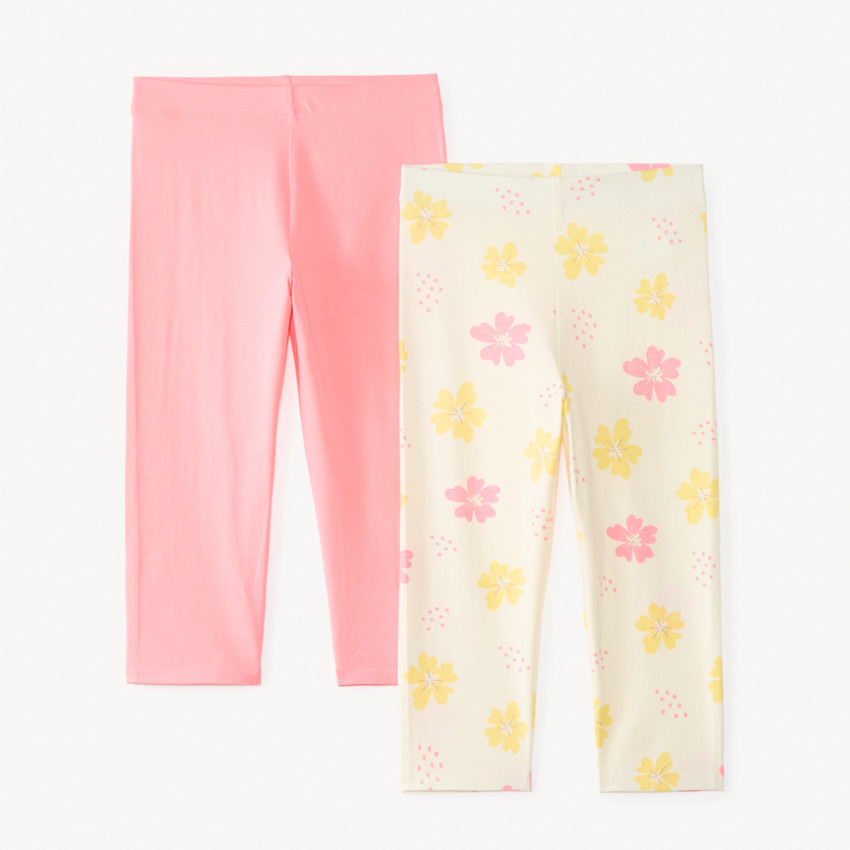 Lot de 2 leggings en jersey uni et motifs fantaisie pour fille