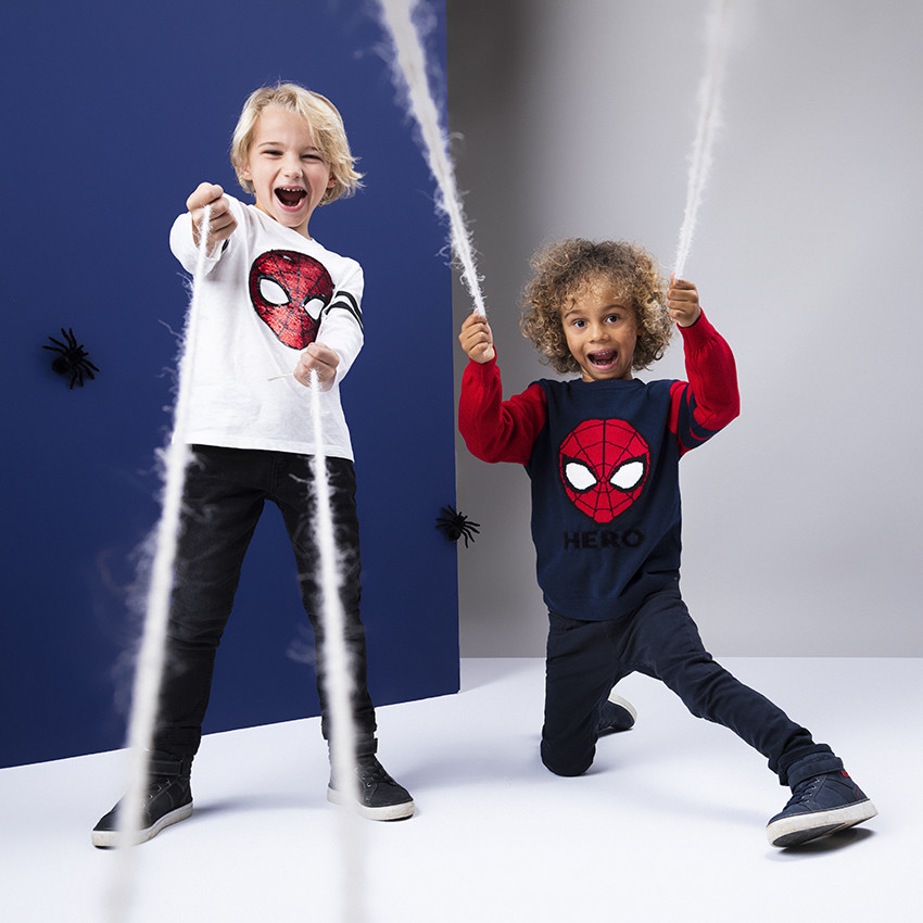 T-shirt manches longues motif Spiderman en sequins pour enfant garçon 