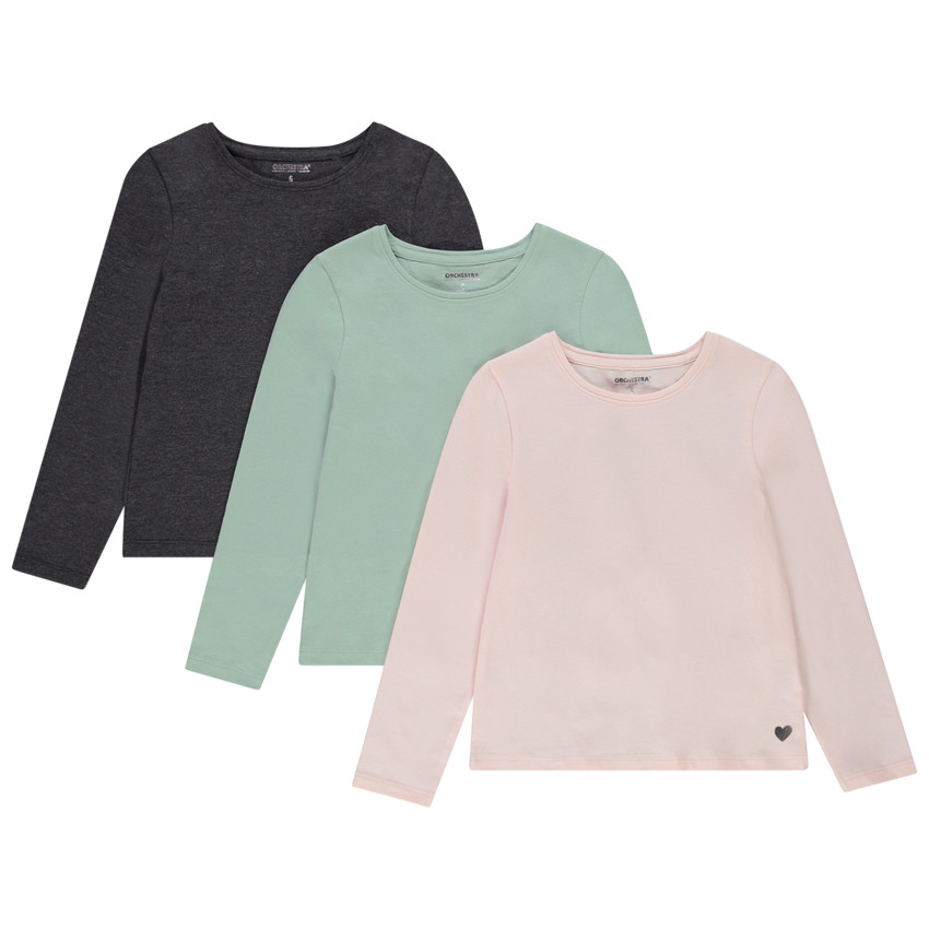 Lot de 3 t-shirts manches longues print coeur pour fille 