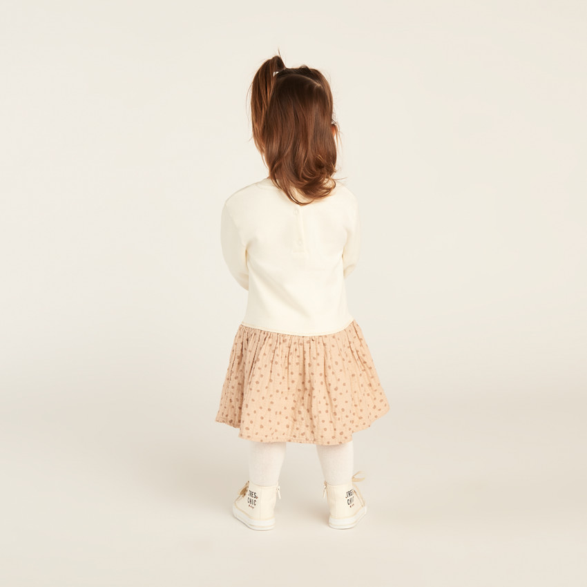 Robe bi-matière effet 2 en 1 à pois pour bébé fille 