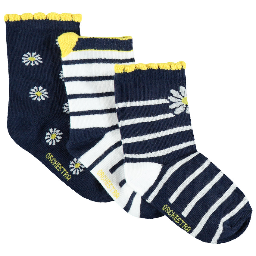 Lot de 3 paires de chaussettes assorties à rayures et fleurs