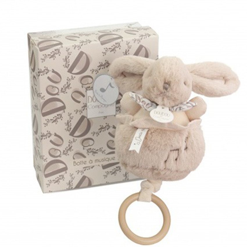 Peluche lapin doudou boîte à musique beige  