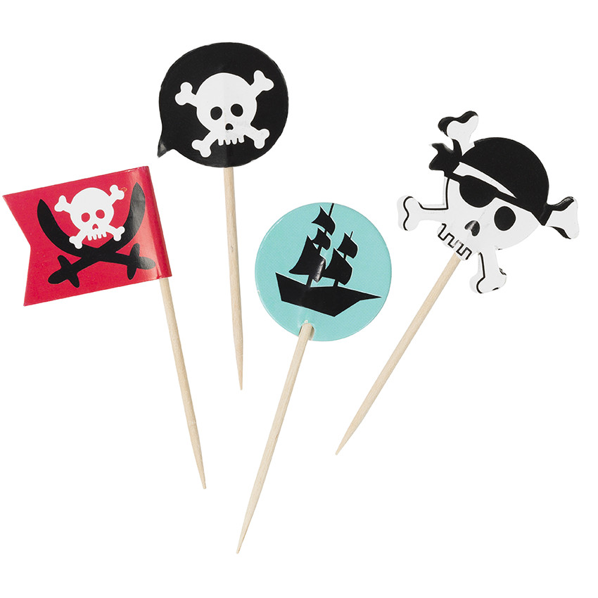 x 10 piques à gateau d'anniversaire en bois Pirate 
