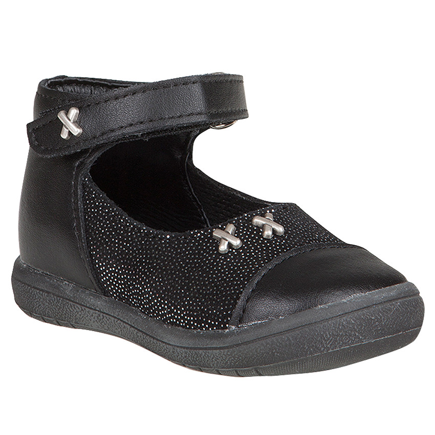 Babies en cuir coloris noir avec strass et rivets