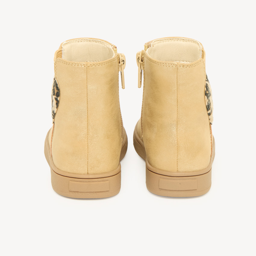 Bottines bébé fille zippées et élastiquées avec cœurs à motif léopard 