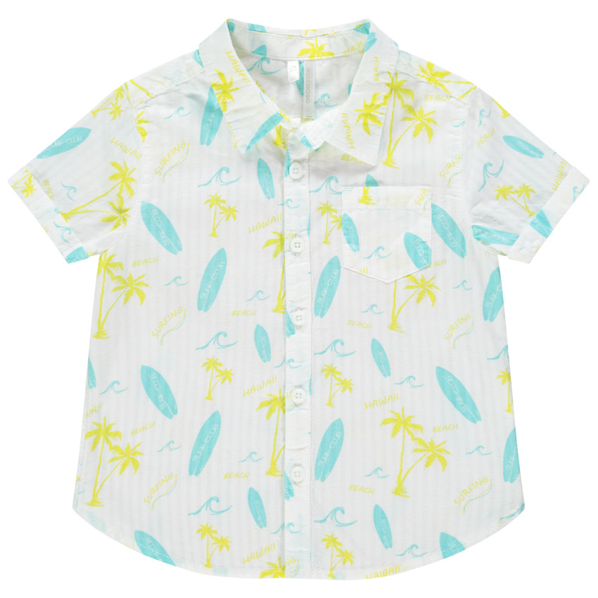 Chemise manches courtes à planches et palmiers printés