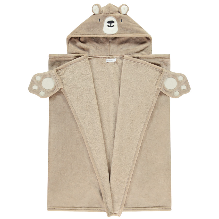 Plaid ludique à capuche ours en sherpa pour enfant 
