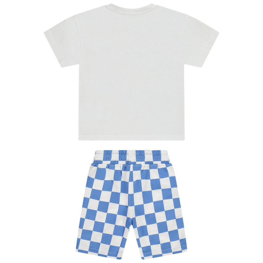 Ensemble t-shirt manches courtes fantaisie + bermuda en damier pour garçon 
