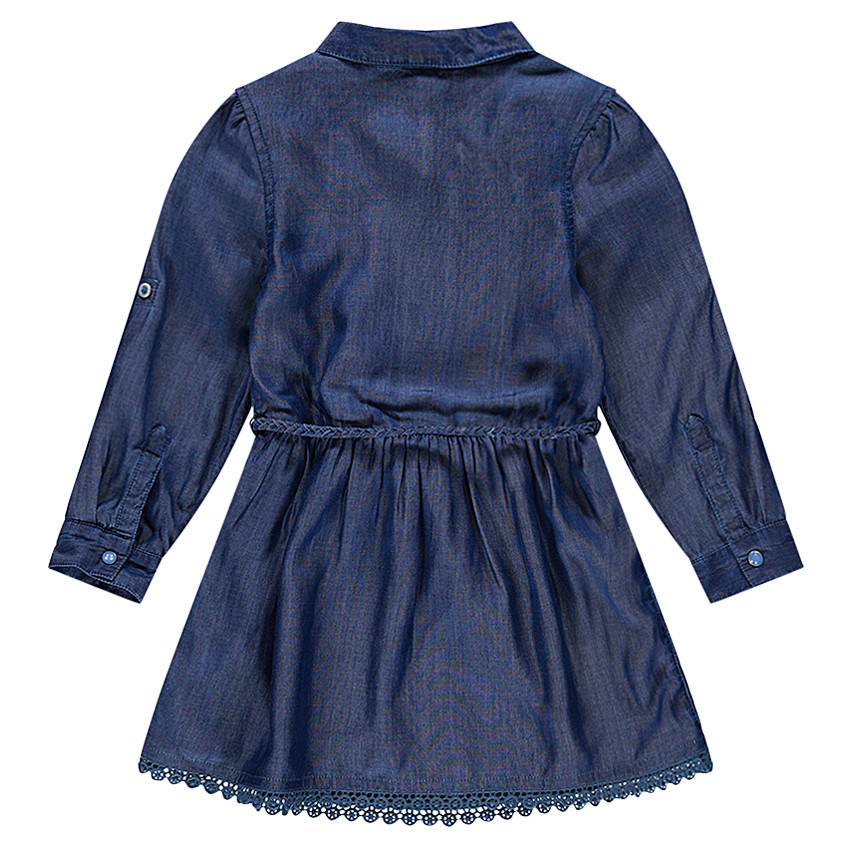 Robe manches longues effet jeans avec roses brodées 