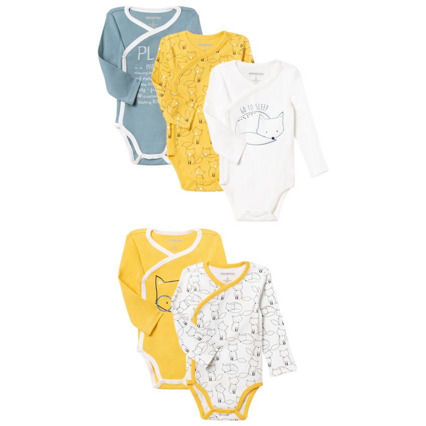 Lot de 5 bodies manches longues print renards pour bébé garçon 