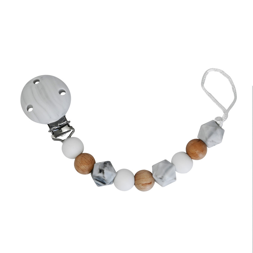 Attache-sucette en silicone et bois Marbre 