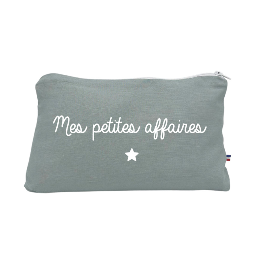 Trousse de toilette en lin &#34;Mes petites affaires &#34; - Menthe - Menthe