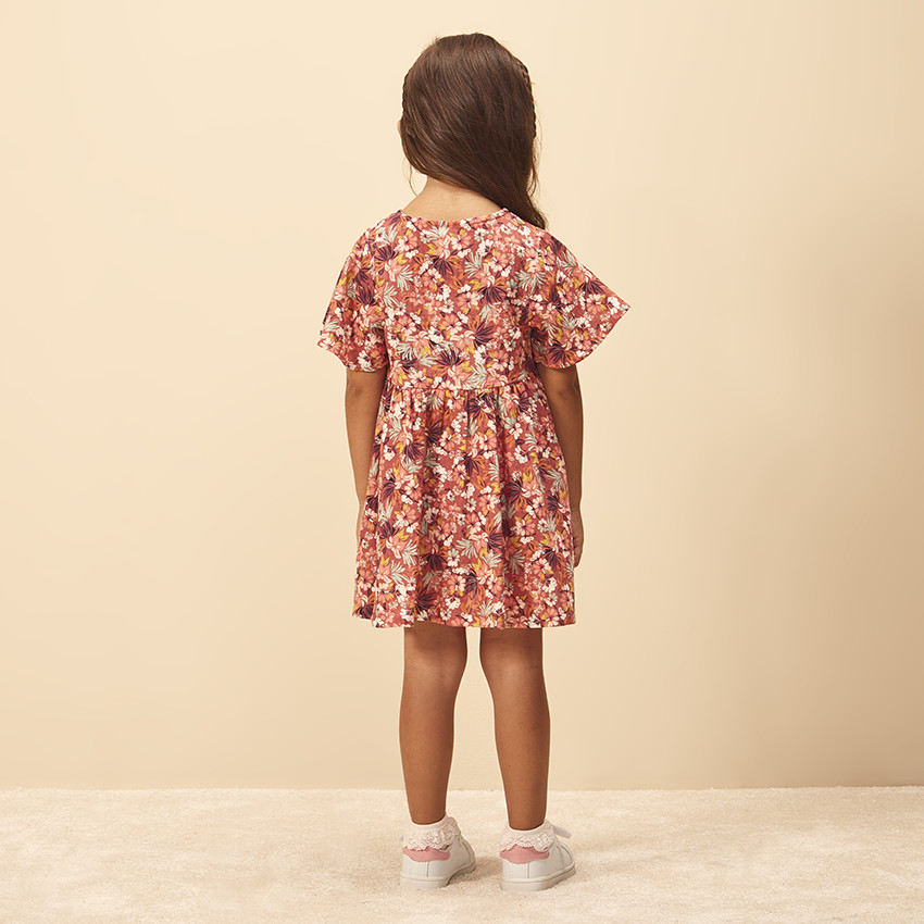 Robe manches courtes en toile imprimé fleuri pour bébé fille 