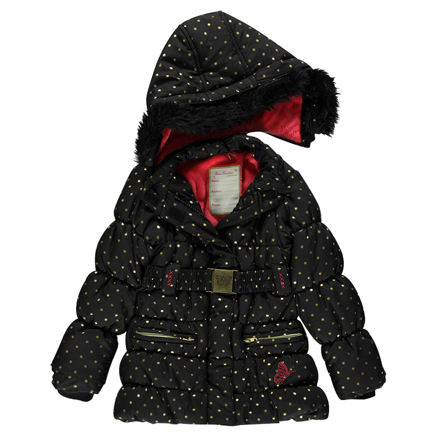 Parka à capuche amovible imprimée étoiles avec doublure sherpa et ceinture élastiquée 