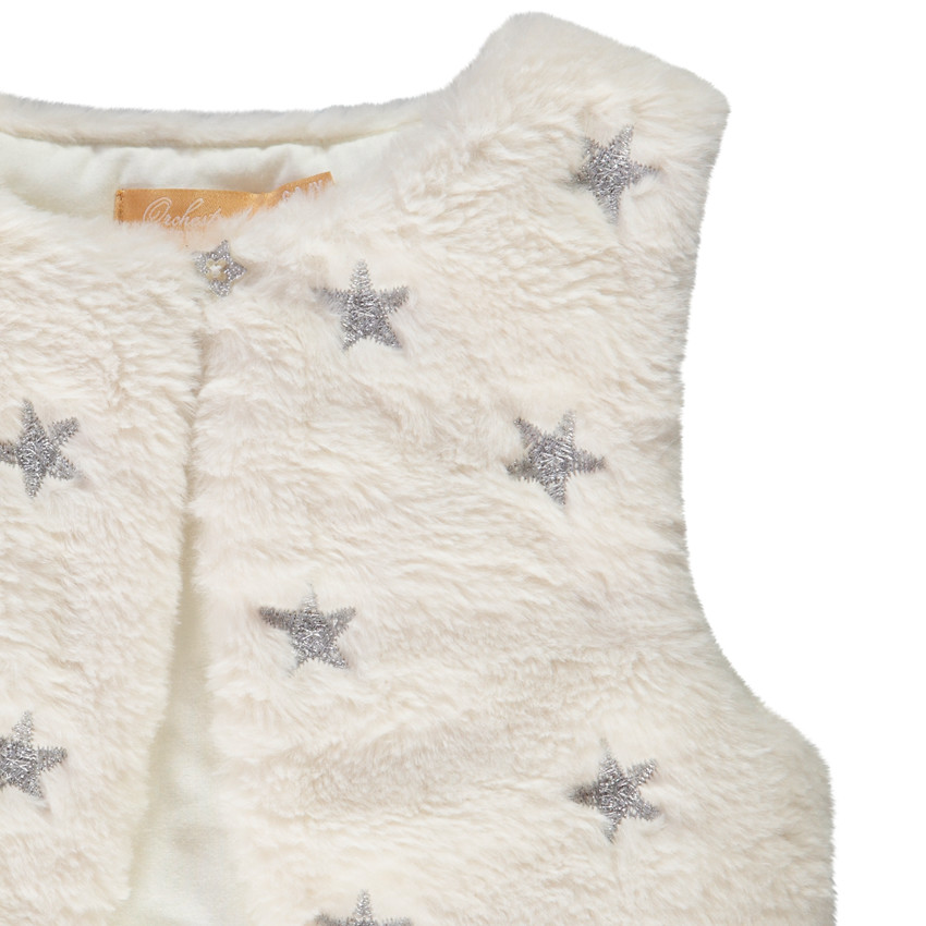 Gilet en fausse fourrure broderies étoiles pour fille 