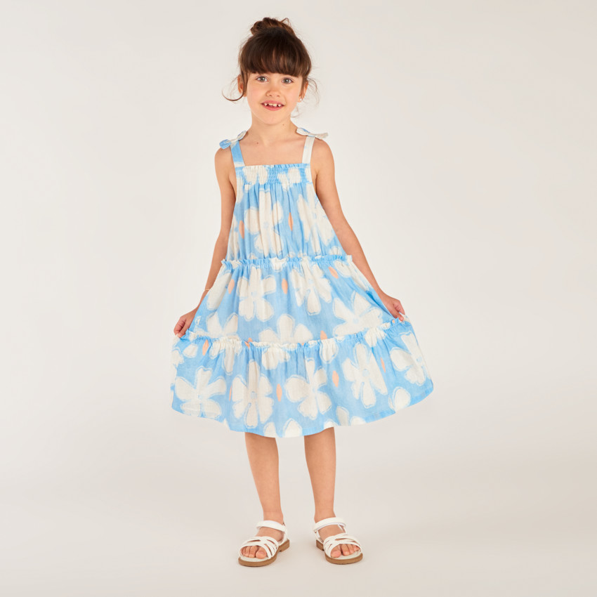 Robe à bretelles en seersucker imprimé fleuri pour fille 