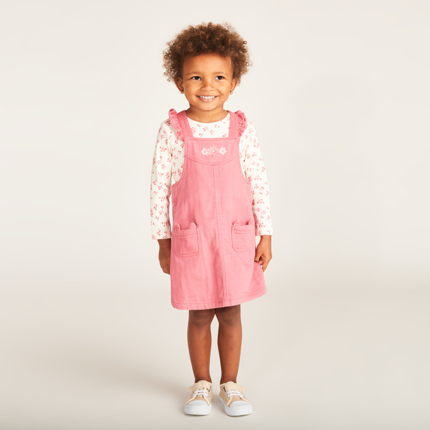 Ensemble 2 pièces avec robe salopette fleuri pour bébé fille