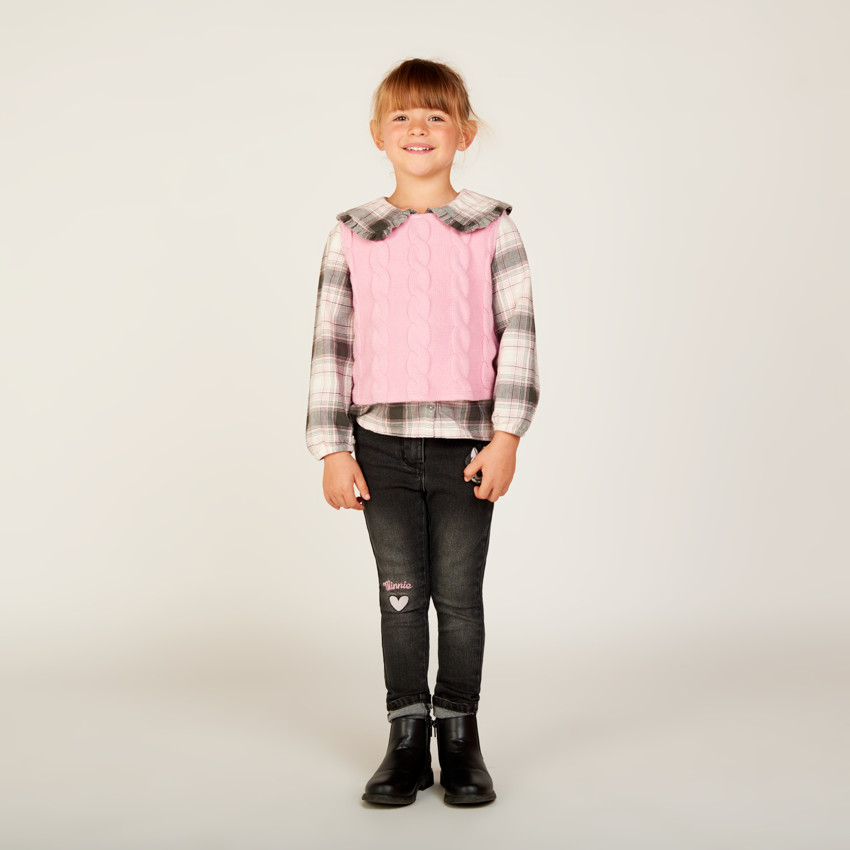 Chemise manches longues à carreaux 2 en 1 pour fille