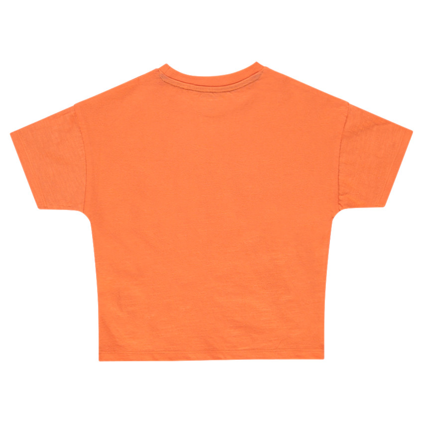 Tee-shirt manches courtes orange avec inscriptions printées 