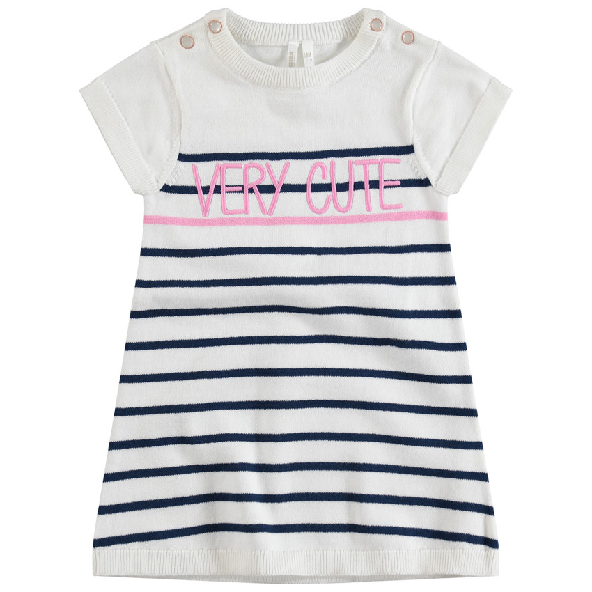 Robe manches courtes à rayures en jacquard et inscription brodée 