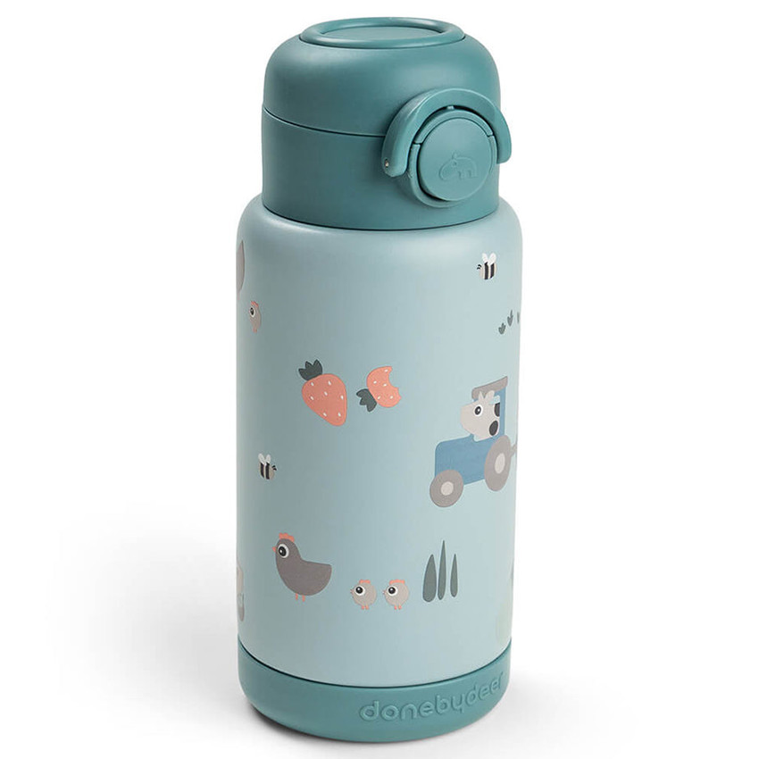 Gourde isotherme avec paille 340ml Tiny Farm Bleu 