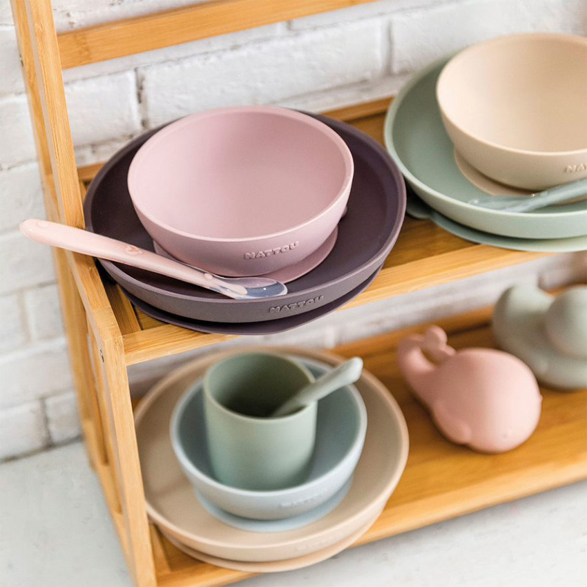 Set repas 3 pièces en silicone - Rose Main Set repas 3 pièces en silicone - Rose