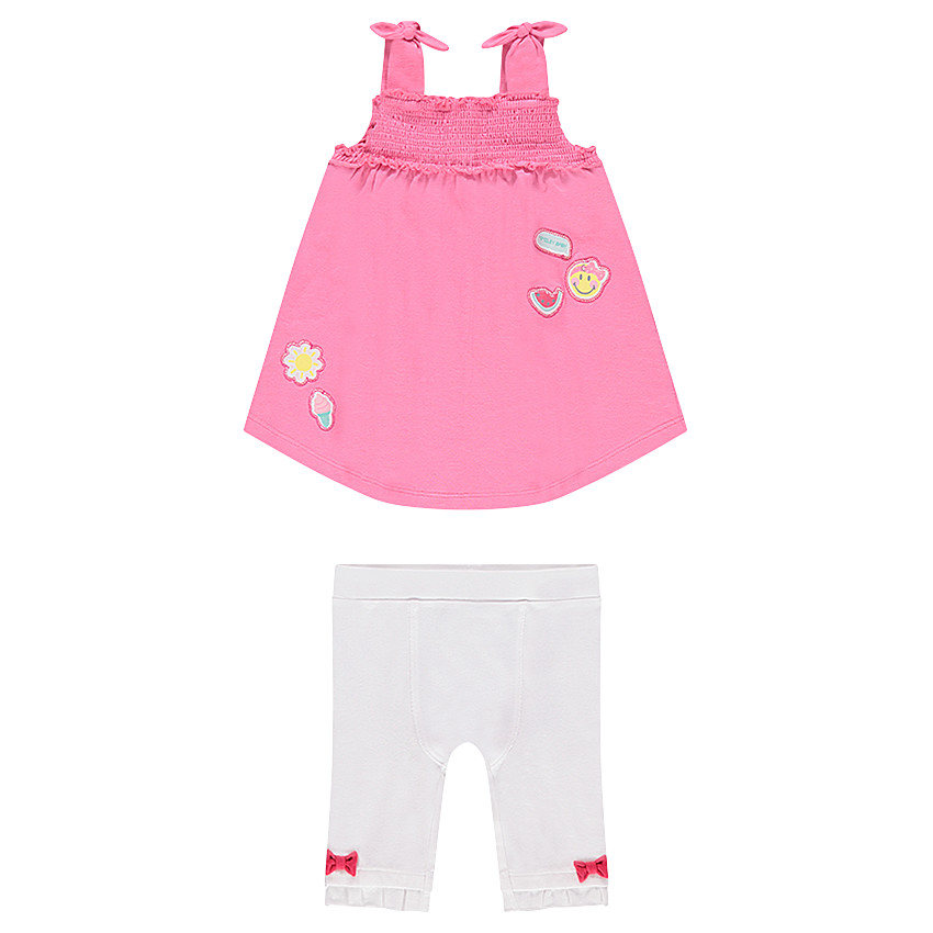 Ensemble tunique avec badges Smiley et legging avec noeuds contrastés 