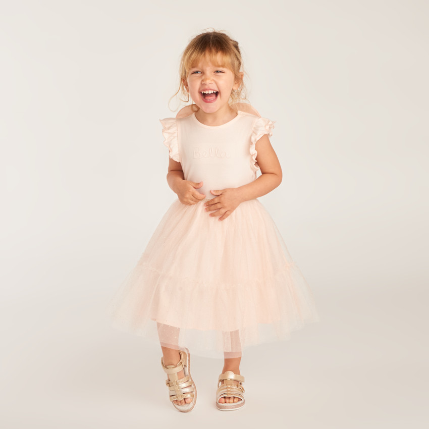 Robe bi-matière effet 2-en-1 avec ailes de papillon pour bébé fille