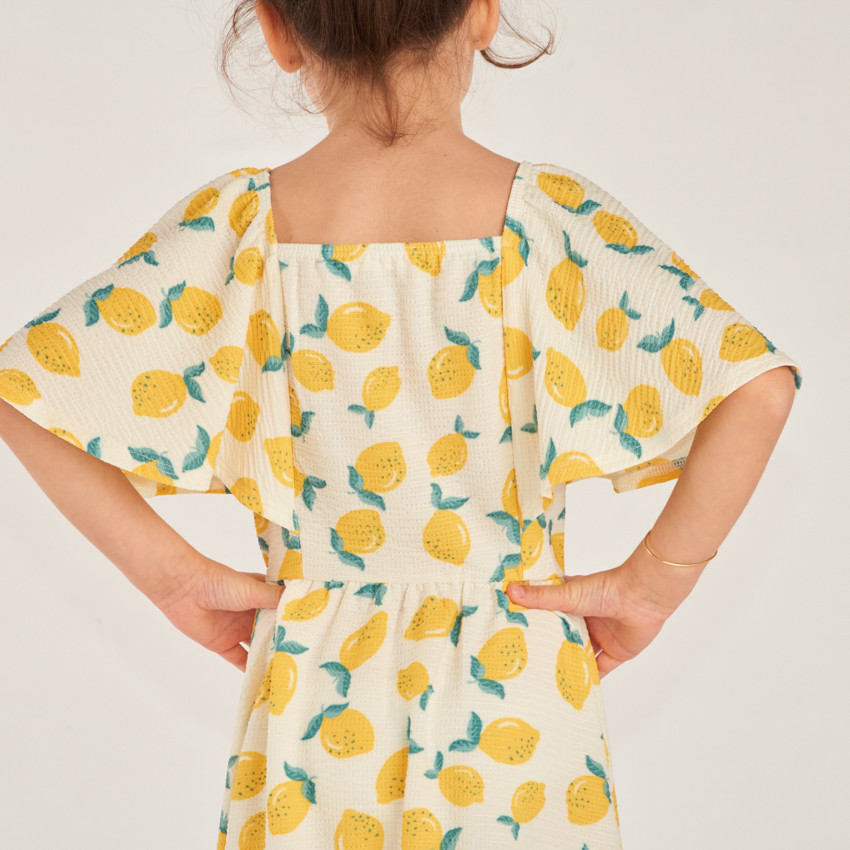 Robe manches courtes en jersey fochette imprimé citron pour fille 