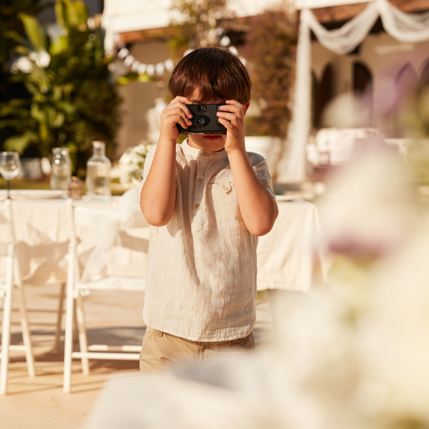 Chemise manches courtes col mao en gaze pour garçon 