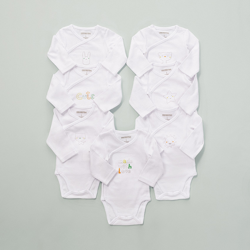 Lot de 7 bodies manches longues en coton à print fantaisie 