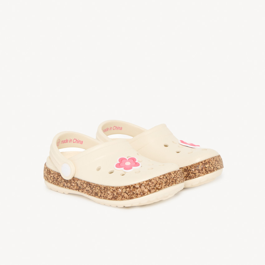 Sabots à badge fleur et semelle effet liège pour fille