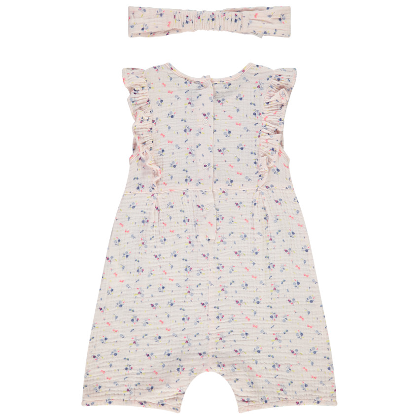 Combinaison courte + bandeau en double gaze de coton pour bébé fille 