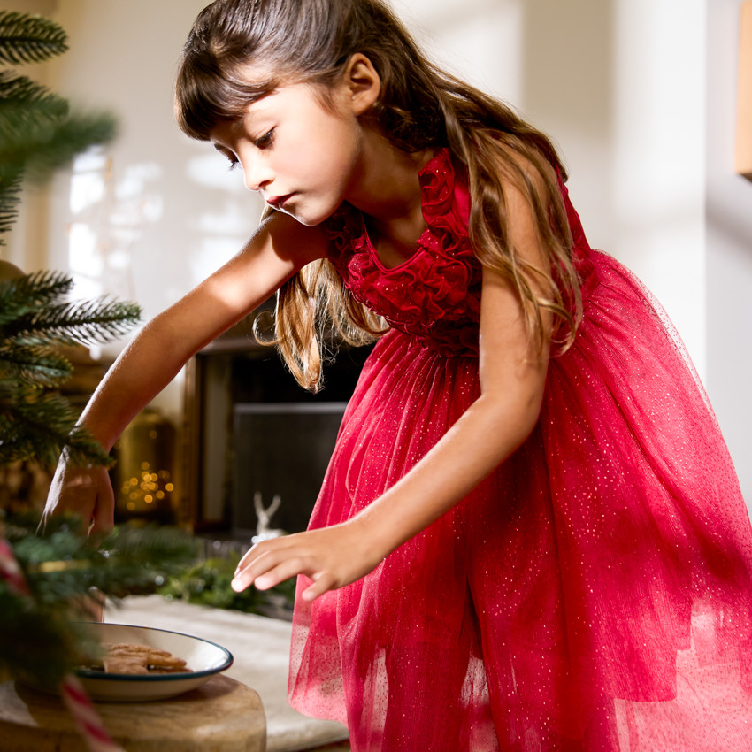 Robe de fête sans manches à froufrous pailletés pour fille 