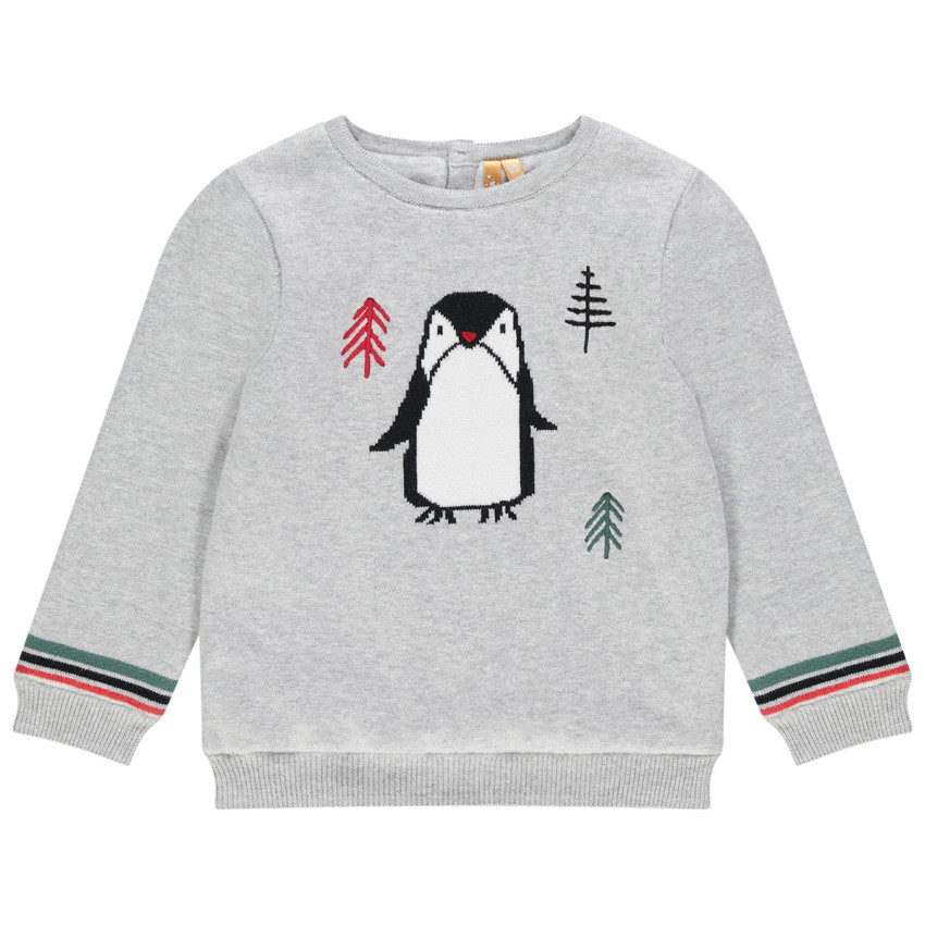Pull de Noël en tricot motif pingouin et sapins pour bébé garçon