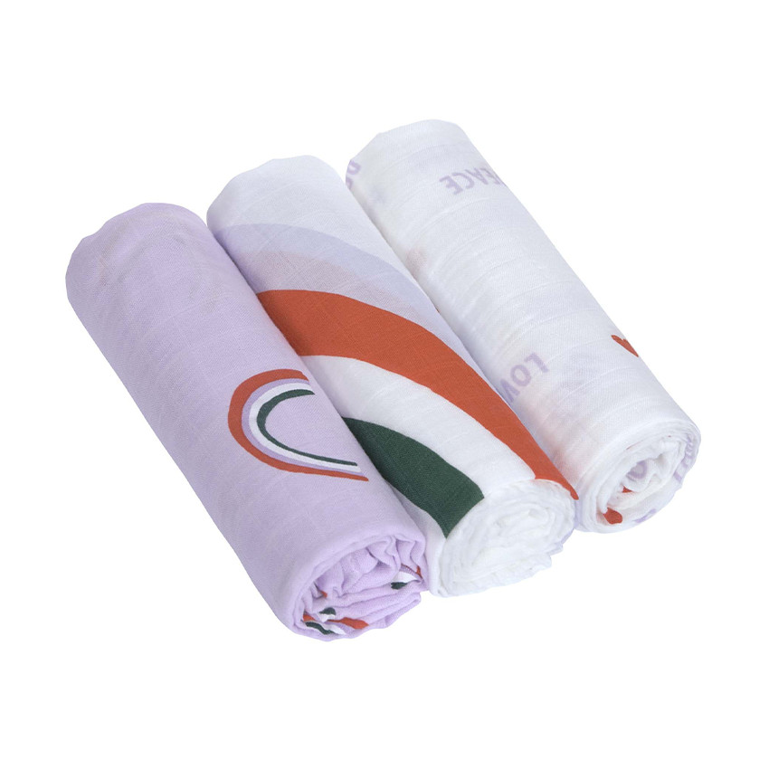 Lot de 3 langes 80 x 80 cm Happy Rascals/lavande