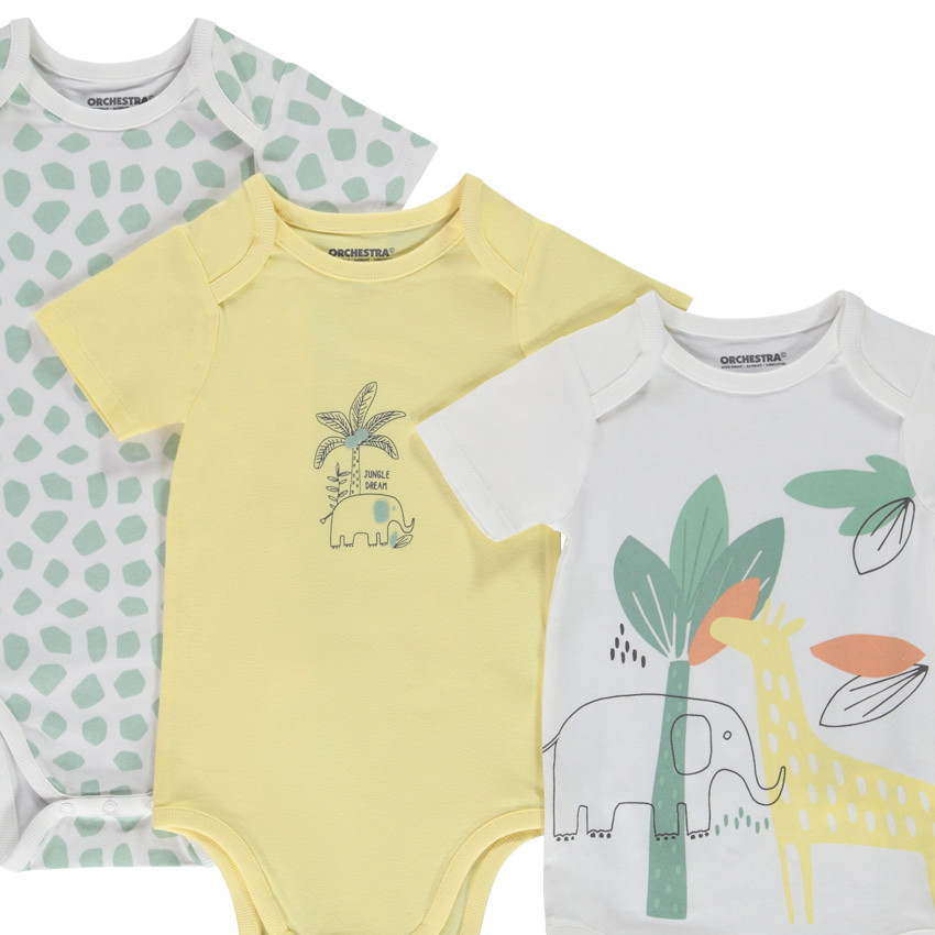 Lot de 3 bodies fantaisie manches courtes pour bébé garçon - ouvertures différentes selon l'âge 