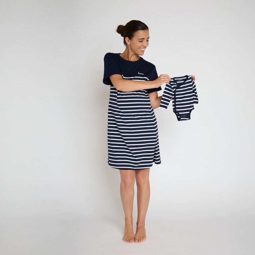 Chemise de nuit et d'allaitement + body esprit marinière 