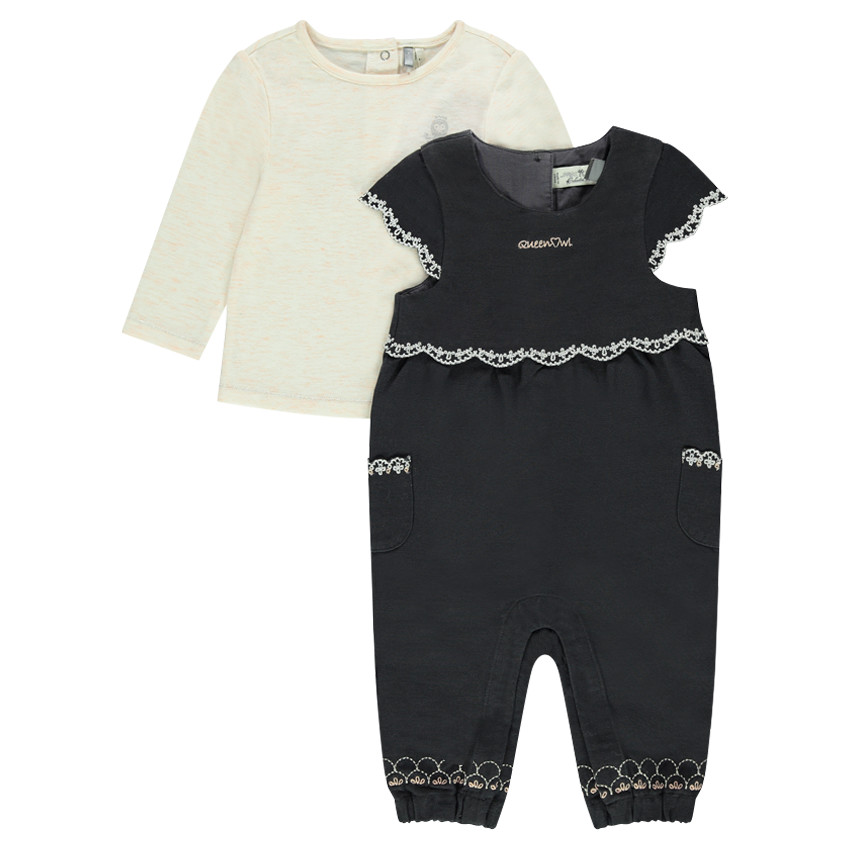 Ensemble tee-shirt uni et combinaion effet 2 en 1  