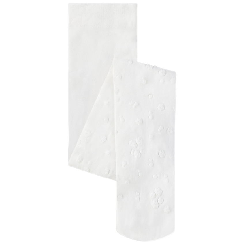 Collant fin uni avec motifs en relief fleurs/cœurs pour fille