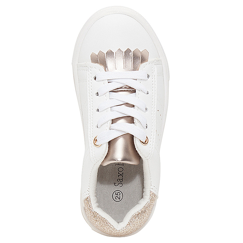 Baskets basses à lacets avec paillettes et franges rose gold du 28 au 35 